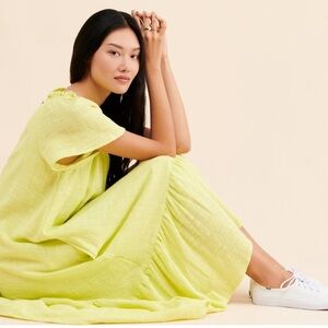 Anthropologie Maeve Selah High-Low Maxi Dress Button Ruffle Short Sleeve Size S